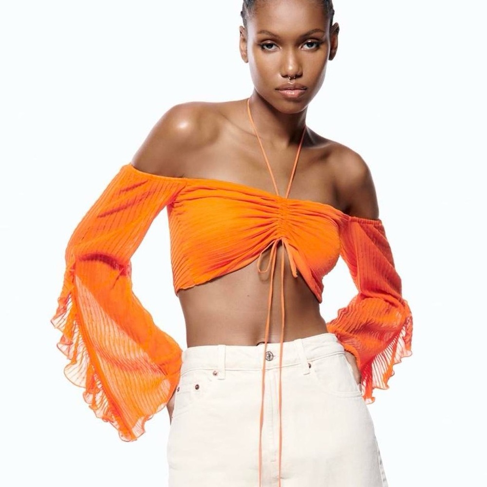 Zara orange ruffle crop top